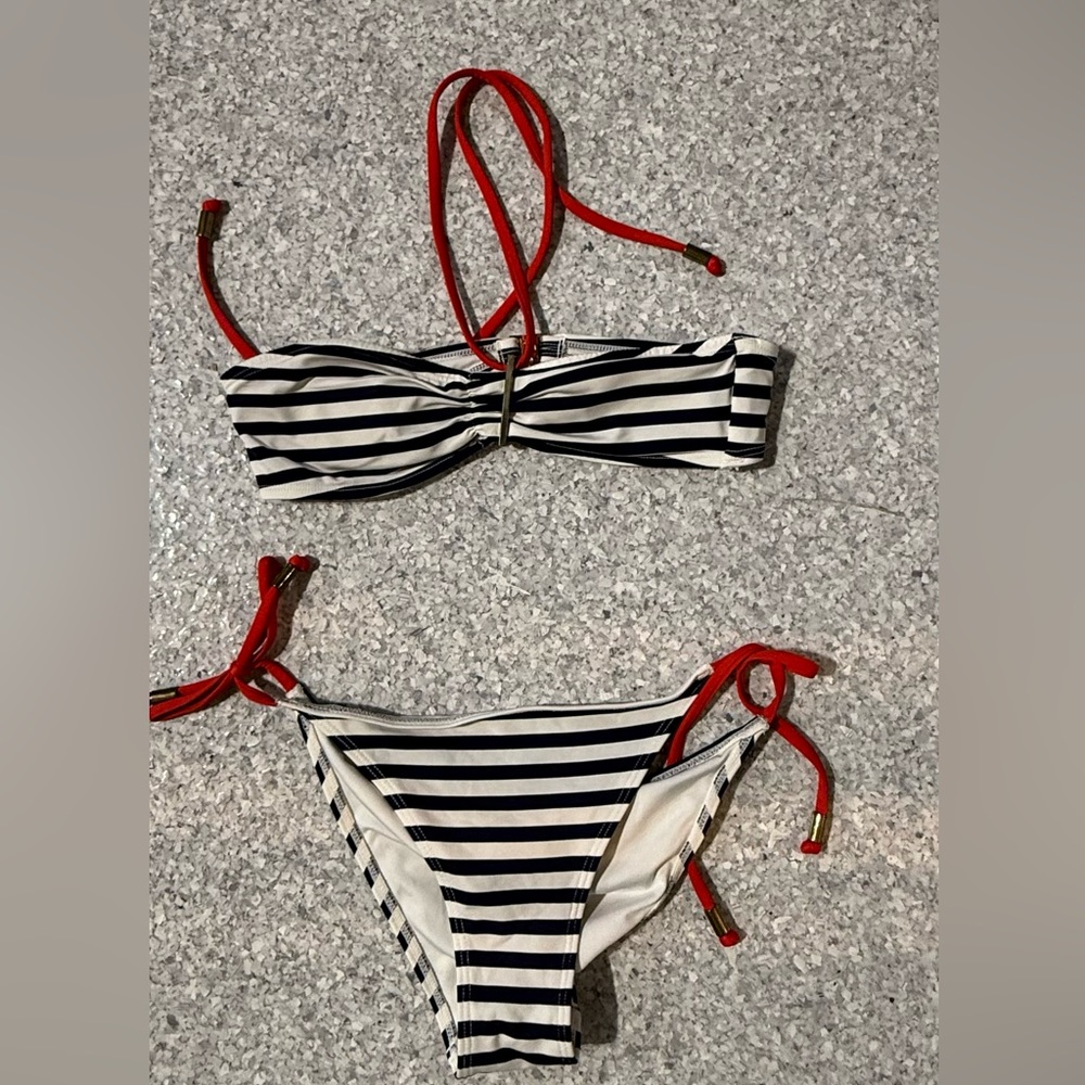 H&M Cream and Black Striped Bikini